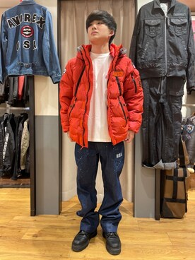 「AVIREX（アヴィレックス）のアイテム（ダウンジャケット/コート）」を使った、ひっしーさん（メンズ・170cm）の冬コーディネート