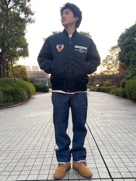 「キレイめコーデ」｜「アイテム（MA-1）」を使った、ひっしーさん（メンズ・170cm）の冬コーディネート