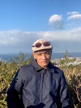 「アイテム（ハンチング/ベレー帽、ゴールド系）」を使った、otoさん（メンズ・178cm）の冬コーディネート
