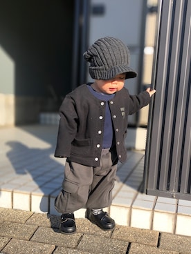 「BeBe（ベベ）のアイテム（ノーカラージャケット）」を使った、Otoさん（キッズ・80cm）の秋コーディネート