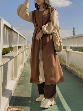 「ISOOK（アイスー）のアイテム（ワンピース/ドレス）」を使った、mogさん（レディース・163cm）の秋コーディネート