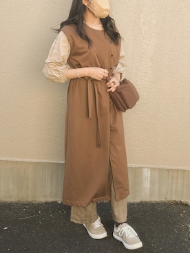 「ブラウンコーデ」｜「アイテム（ボディバッグ/ウエストポーチ）」を使った、mogさん（レディース・163cm）の秋コーディネート
