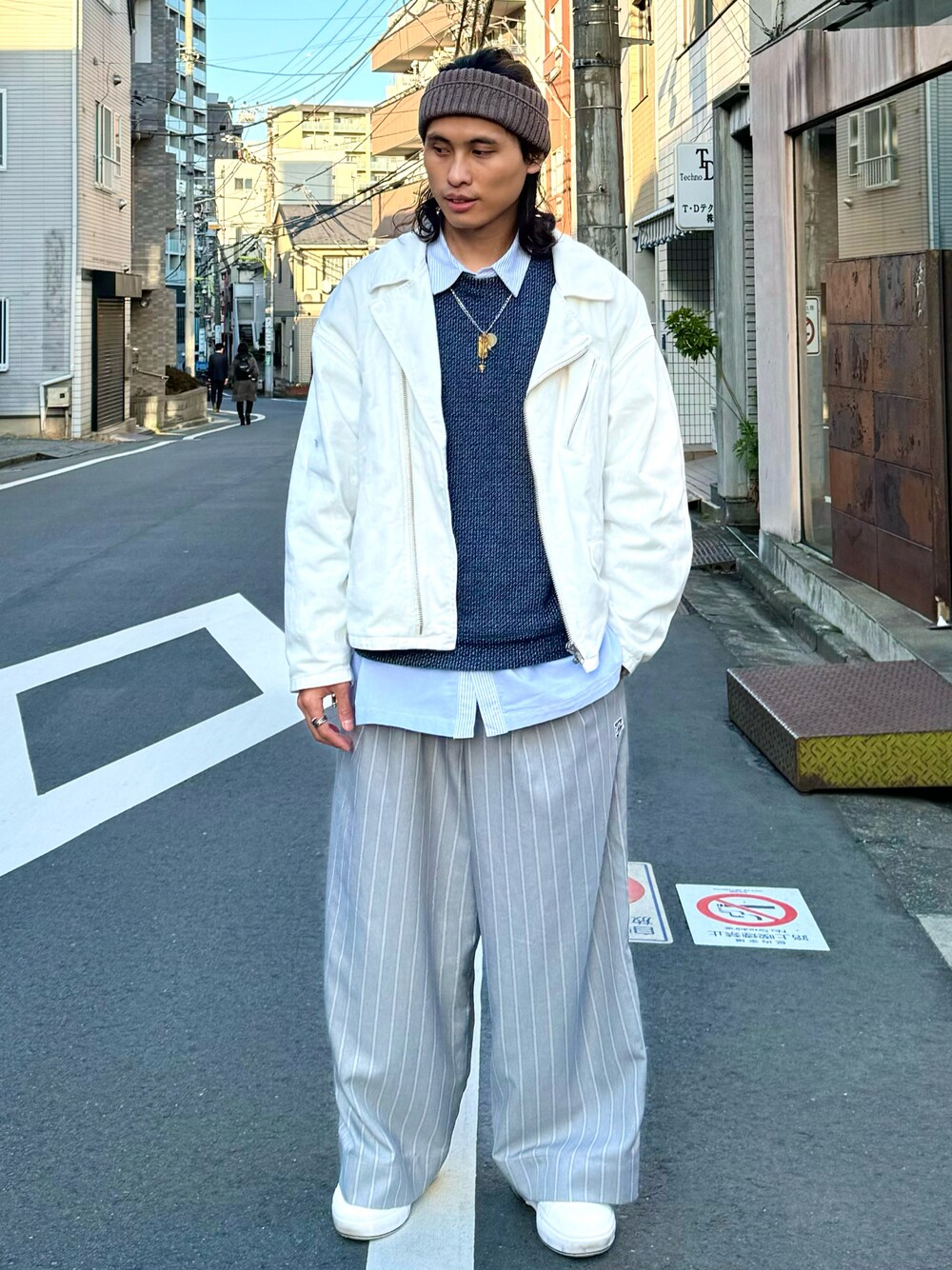 「ootd、outfit、streetstyle、daily look、冬コーデ、今日のコーデ、今日の服、古着MIX」｜「URBAN RESEARCHのアイテム（ジャケット/アウター、ブルー系）」を使った、kb8526さん（メンズ・173cm）の春コーディネートの1枚目の写真