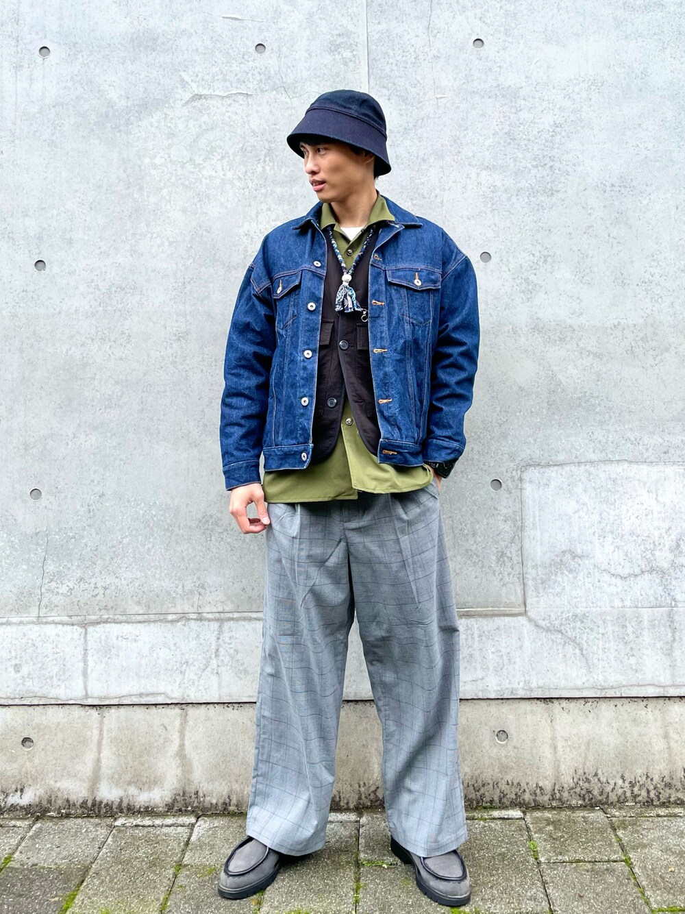 「ootd、daily look、streetstyle、fashion、outfit、今日のコーデ、今日の服、冬コーデ、古着コーデ」｜「THE FACTORY MADEのアイテム（キャップ、ブルー系）」を使った、kb8526さん（メンズ・173cm）の冬コーディネートの1枚目の写真
