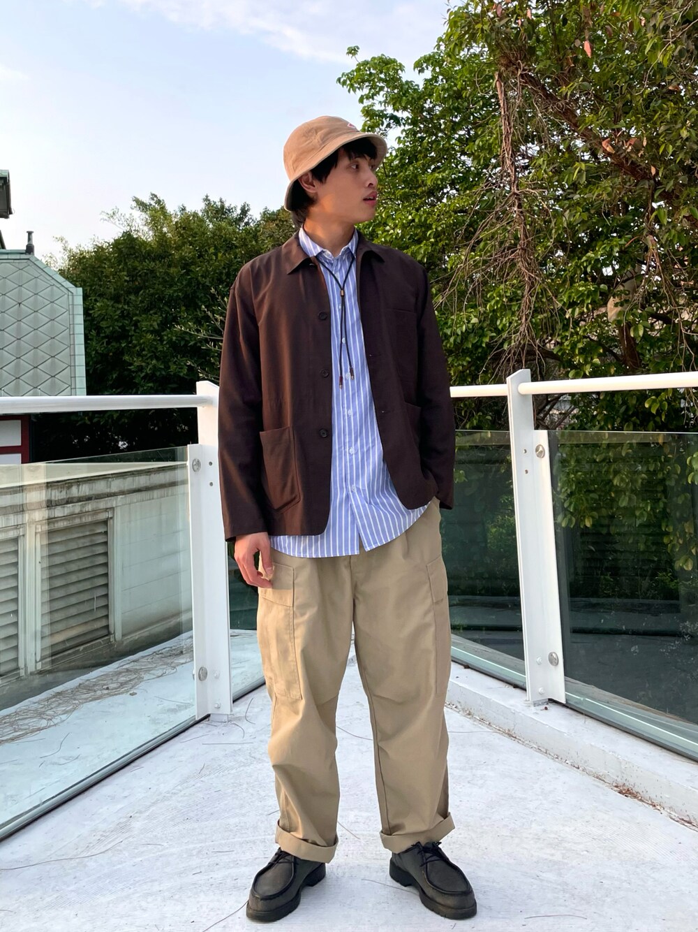 「ootd、daily look、outfit、streetstyle、今日のコーデ、今日の服、古着MIX、春コーデ」｜「DANTONのアイテム（帽子、ベージュ系）」を使った、kb8526さん（メンズ・173cm）の春コーディネートの1枚目の写真