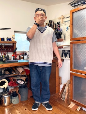 ベストを使った インディゴデニム のメンズ人気ファッションコーディネート Wear