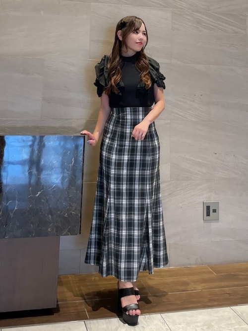 エムズグレイシー ブラウンニットドッキングワンピース チェック柄 L