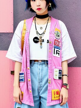 「アイテム（その他アウター、ピンク系）」を使った、Luna🌙 さん（レディース・158cm）の夏コーディネート