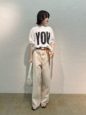 「Whim Gazette（ウィムガゼット）の【Hoaw.】レザーガチャベルト（ベルト、イエロー系）」を使った、wgkatoさん（レディース・167cm）の春コーディネート