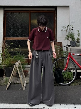 「スラックス」｜「アイテム（ポロシャツ）」を使った、さあやさん（メンズ・163cm）の秋コーディネート