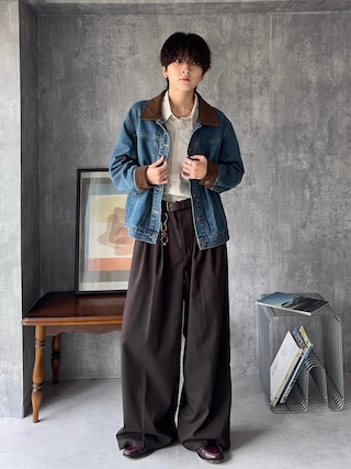 「Adoon plain(アドーンプレーン)のStudded Detail Center Press Wide Slacks / スタッズデザインセンタープレスワイドスラックス(スラックス)」を使った、さあやさん(メンズ・163cm)の秋コーディネート