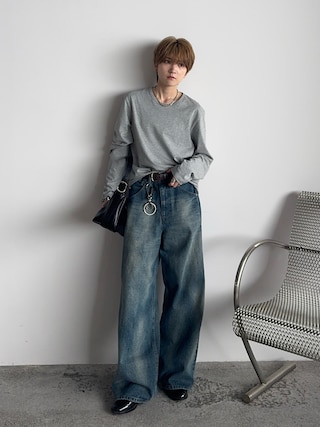「WYM LIDNM(ウィム バイ リドム)のLASER FADE STANDARD STRAIGHT DENIM(デニムパンツ)」を使った、さあやさん(メンズ・163cm)の春コーディネート
