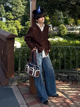 「SINSS（シンス）のBaggy silhouette curve denim / バギーシルエットカーブデニム（デニムパンツ）」を使った、さあやさん（メンズ・163cm）の秋コーディネート