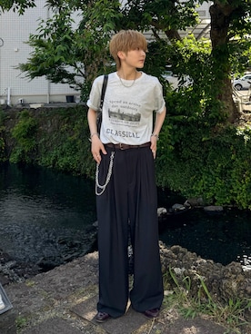 「アイテム（スラックス）」を使った、さあやさん（メンズ・163cm）の夏コーディネート