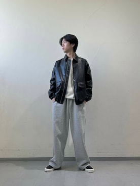 「アイテム（ライダースジャケット）」を使った、安藤颯汰さん（メンズ・178cm）の秋コーディネート