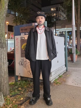 「アイテム（その他アウター、ブラック系）」を使った、浅野 瞬さん（メンズ・168cm）の秋コーディネート