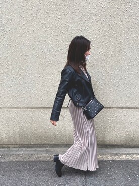 「BEAMS（ビームス）のアイテム（ライダースジャケット）」を使った、ゆさん（レディース・153cm）の秋コーディネート