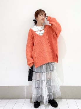 「アイテム（アクセサリー、グレー系）」を使った、anyuさん（レディース・150cm）の秋コーディネート