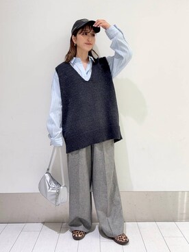 「LOWRYS FARM（ローリーズファーム）のメランジツイルワイドパンツ　242732（スラックス）」を使った、anyuさん（レディース・150cm）の春コーディネート