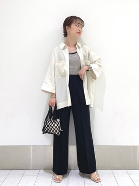 「LOWRYS FARM（ローリーズファーム）のメッシュオープンカラーシャツ　279680（シャツ/ブラウス）」を使った、anyuさん（レディース・150cm）の春コーディネート