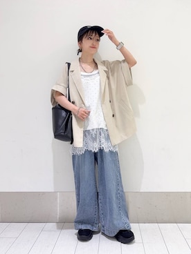 「アイテム（ピアス（両耳用）、シルバー系）」を使った、anyuさん（レディース・150cm）の夏コーディネート
