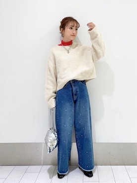 「LOWRYS FARM（ローリーズファーム）のストレッチヒールブーツ　851418（ブーツ）」を使った、anyuさん（レディース・150cm）の冬コーディネート