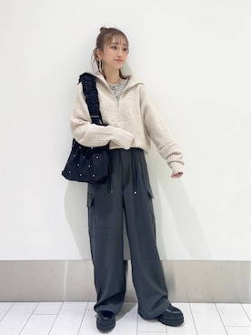 「LOWRYS FARM（ローリーズファーム）のボーダーテレコロングスリーブ　191366（Tシャツ/カットソー）」を使った、anyuさん（レディース・150cm）の冬コーディネート