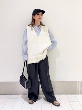 「LOWRYS FARM（ローリーズファーム）のメランジツイルワイドパンツ　242732（スラックス）」を使った、anyuさん（レディース・150cm）の春コーディネート