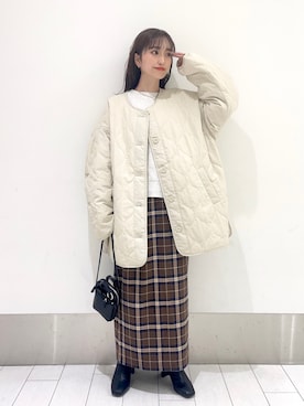 「LOWRYS FARM（ローリーズファーム）のストレッチヒールブーツ　851418（ブーツ）」を使った、anyuさん（レディース・150cm）の冬コーディネート