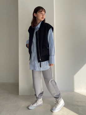 「ジレ」｜「アイテム（ブルゾン）」を使った、kurikiさん（レディース・160cm）の冬コーディネート