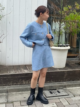 「ショート丈トップス」｜「アイテム（ノーカラージャケット）」を使った、kurikiさん（レディース・160cm）の秋コーディネート