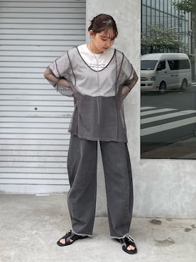 「fredy emue（フレディエミュ）のカーブデニムパンツ（デニムパンツ）」を使った、kurikiさん（レディース・160cm）の春コーディネート
