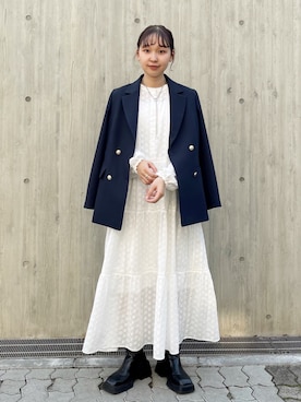 「fredy emue（フレディエミュ）のダブルブレストジャケット（テーラードジャケット）」を使った、kurikiさん（レディース・160cm）の春コーディネート