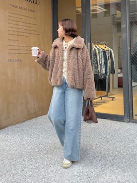 「アイテム（ムートンコート）」を使った、kurikiさん（レディース・160cm）の秋コーディネート