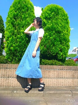 「大学生コーデ」｜「アイテム（サロペット/オーバーオール）」を使った、junskypeaceさん（レディース・159cm）の夏コーディネート