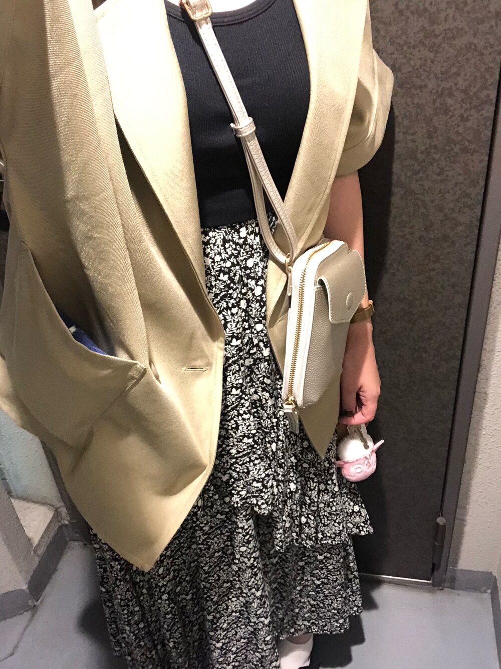 「大人カジュアル、シンプルコーデ」｜「しまむらのアイテム（ノーカラージャケット、ベージュ系）」を使った、AYUMIさん（レディース・159cm）の夏コーディネートの1枚目の写真