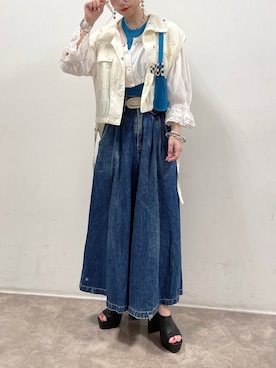「デニムっていいよね」｜「アイテム（アクセサリー）」を使った、𝘺𝘶𝘮𝘪さん（レディース・152cm）の夏コーディネート