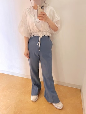 「GRL（グレイル）の光沢シフォンカーディガン（カーディガン/ボレロ）」を使った、𝘺𝘶𝘮𝘪さん（レディース・152cm）の夏コーディネート