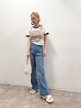 「ショート丈トップス」｜「アイテム（その他トップス）」を使った、𝘺𝘶𝘮𝘪さん（レディース・152cm）の夏コーディネート