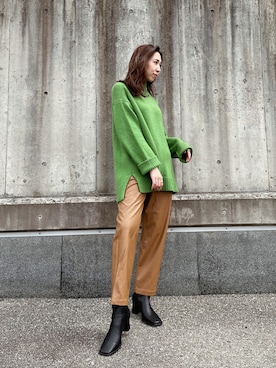 「Ungrid（アングリッド）のフェイクレザーデザインパンツ（その他パンツ）」を使った、ryoさん（レディース・160cm）の秋コーディネート