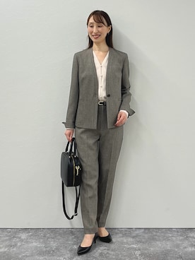 「アイテム（ノーカラージャケット）」を使った、nol ikeoさん（レディース・160cm）の秋コーディネート