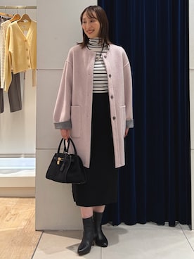 「アイテム（ノーカラーコート）」を使った、nol ikeoさん（レディース・160cm）の冬コーディネート