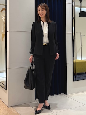 「ノーカラージャケット」｜「アイテム（ノーカラージャケット）」を使った、nol ikeoさん（レディース・160cm）の冬コーディネート