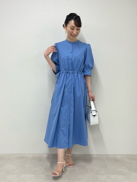 「ブルーコーデ」｜「アイテム（シャツワンピース）」を使った、nol ikeoさん（レディース・160cm）の春コーディネート