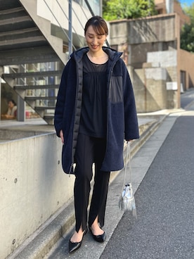 「スリットパンツ」｜「アイテム（ダウンジャケット/コート）」を使った、nol ikeoさん（レディース・160cm）の秋コーディネート