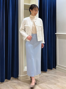 「スリット」｜「アイテム（ノーカラージャケット）」を使った、nol ikeoさん（レディース・160cm）の冬コーディネート