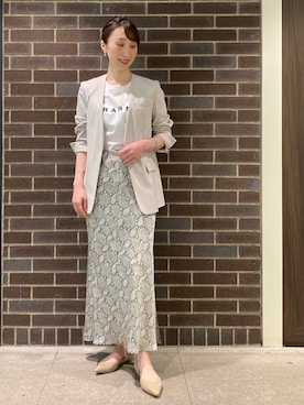 「ナロースカート」｜「アイテム（ノーカラージャケット）」を使った、nol ikeoさん（レディース・160cm）の春コーディネート