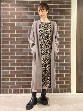 「ロングニット」｜「アイテム（ワンピース/ドレス）」を使った、nol ikeoさん（レディース・160cm）の秋コーディネート