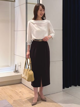 「grace grace （グラスグラス）の【grace grace/グラスグラス】スリムGピアス（ピアス（両耳用）、ゴールド系）」を使った、nol ikeoさん（レディース・160cm）の秋コーディネート