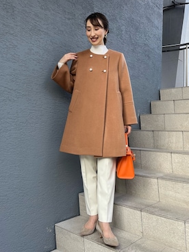 「キャメル」｜「アイテム（その他アウター）」を使った、nol ikeoさん（レディース・160cm）の秋コーディネート